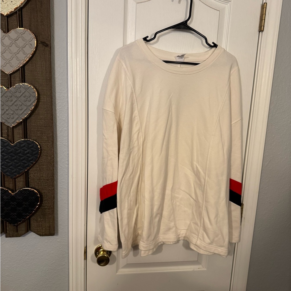 Livi Active Off-White Sweatshirt with Red and Black Stripes